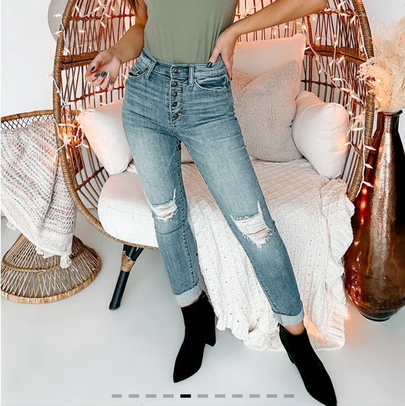 Sneak Peek High Rise 5 Button Fly Distressed Skinny Jeans Size 7/28 - Picture 6 of 16